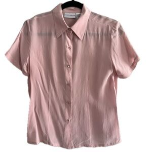 Jaclyn Smith Women Silk Button Down Blouse Pink Short Sleeve Medium